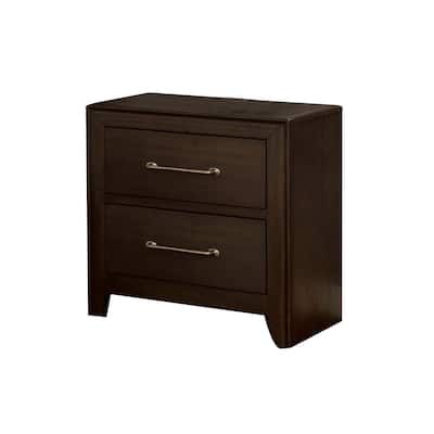 2 Drawers Wooden Nightstand in Walnut Finish