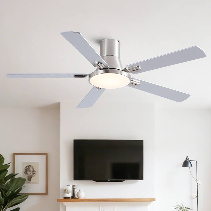 52 inch Mordern Flush Mount Ceiling Fan with Light and Remote Control