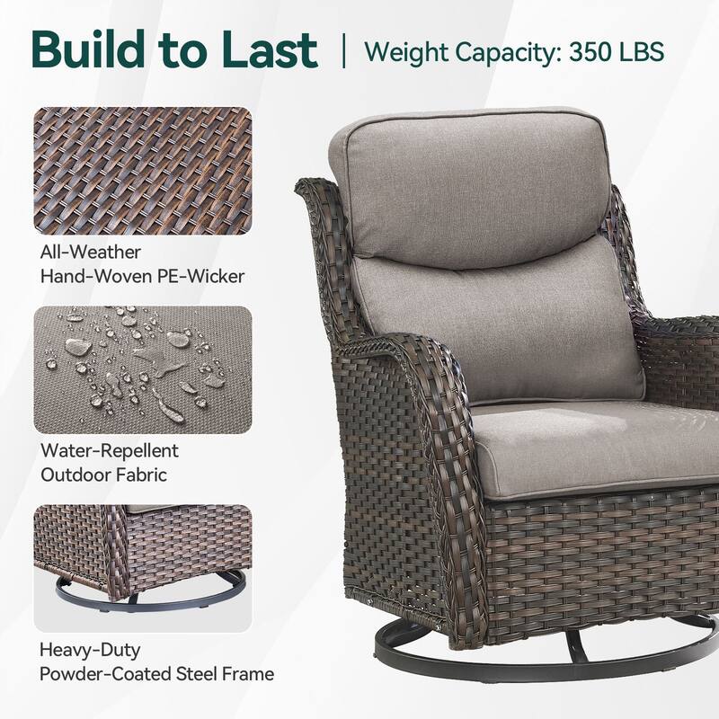 7 Pieces Outdoor Gliders Chairs Table Fire Pit Table with 5-Inch Thick Cushions