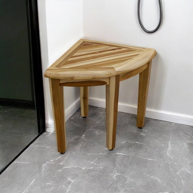 HomeRoots 23" Natural Teak Corner Shower Bench