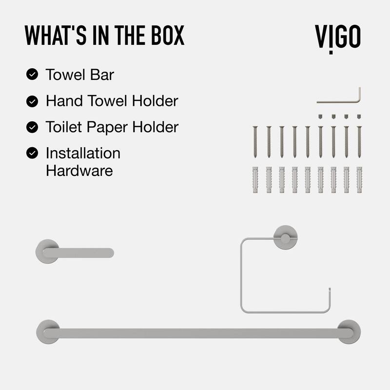 VIGO Arden 3-Piece Bathroom Hardware Accessory Set with 24 in. Towel Bar, Toilet Paper Holder, Hand Towel Holder