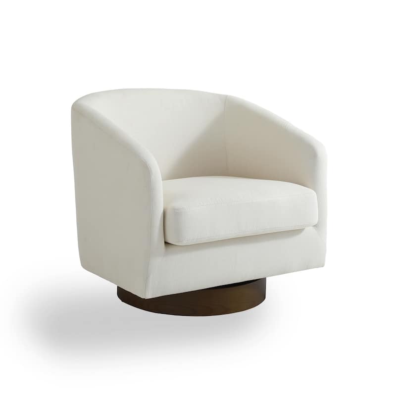 Faux Leather Wide Seat Swivel Barrel Chair - Single/Brown Base - Beige/Linen