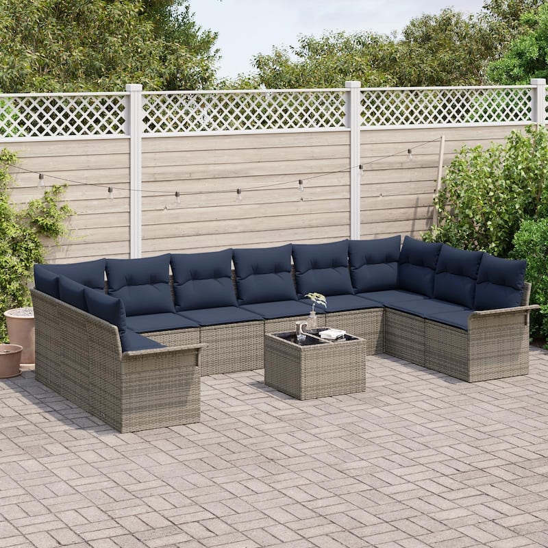 vidaXL 10/11 Garden Sofa Set with Cushions Black/Brown/Grey Poly Rattan - 135.4 x 73.8 x 27.2