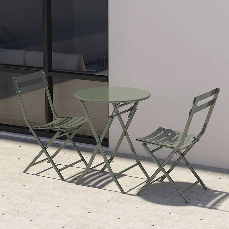 3-Piece Metal Indoor Outdoor Bistro Set, Patio Foldable Round Table and Chairs Set