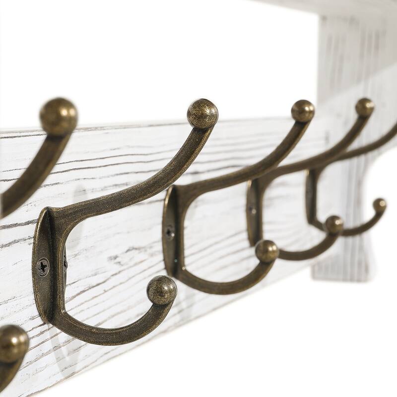 5/8 Metal Hooks Rustic Wall Mounted Coat Rack w/ Storage Shelf