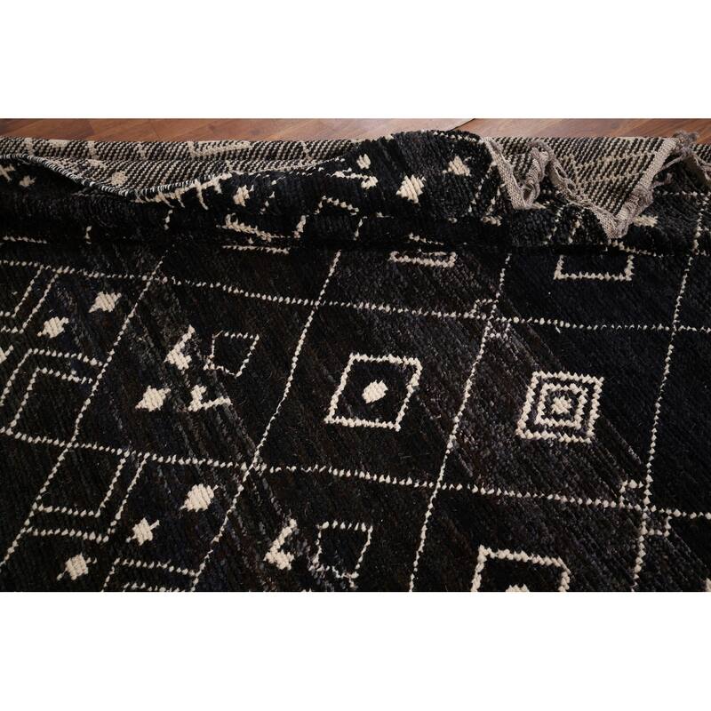 Dark Blue & Brown Moroccan Oriental Area Rug Hand-Knotted Wool Carpet - 8'0" x 10'0"