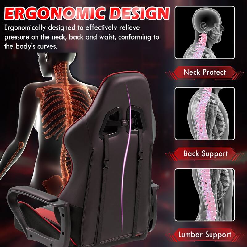 Gaming Chair Ergonomic, adjustable, 360° swivel, with massage lumbar and rocking. Ideal for gaming or office