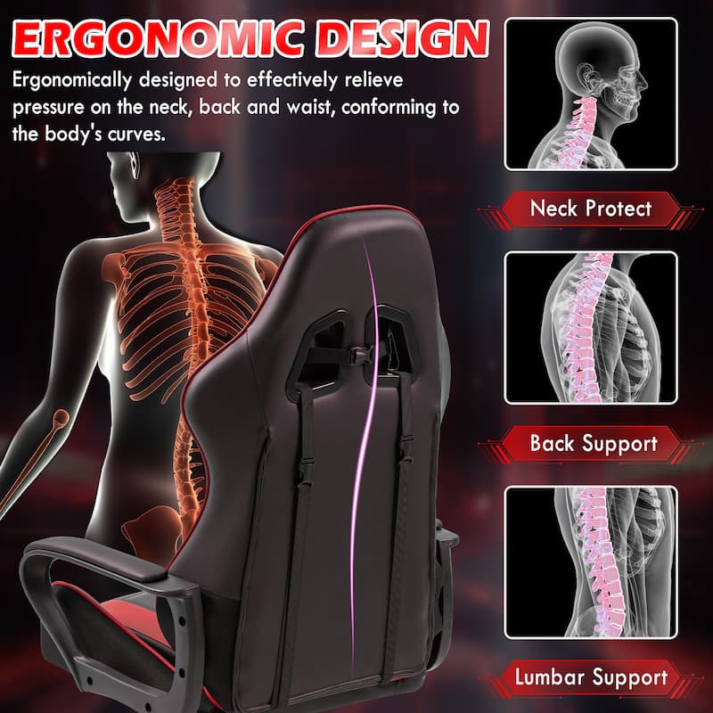 EROMMY Ergonomic Gaming Chair with Massage Lumbar, Rocking Function, Adjustable Support, 360° Swivel