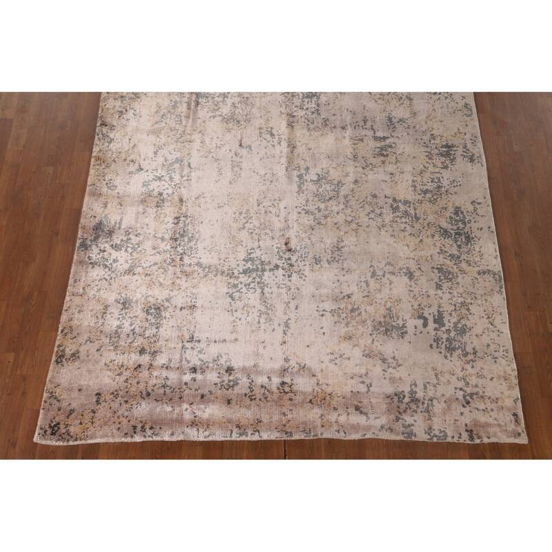 Beige Abstract Modern Area Rug Handmade Wool Carpet - 6'6" x 9'10"