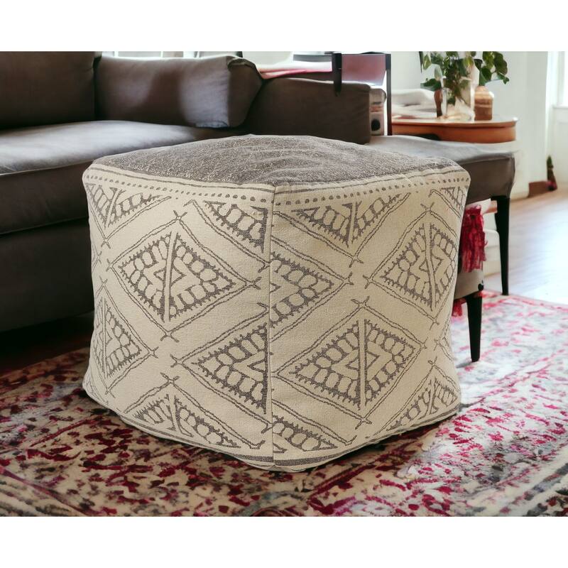 HomeRoots 20" Beige 100% Cotton Ottoman