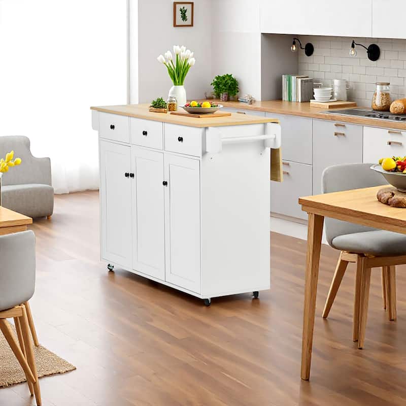 Homy Casa 45.3" Mobile Kitchen Island Cart with Drop Leaf & Storage - BIG