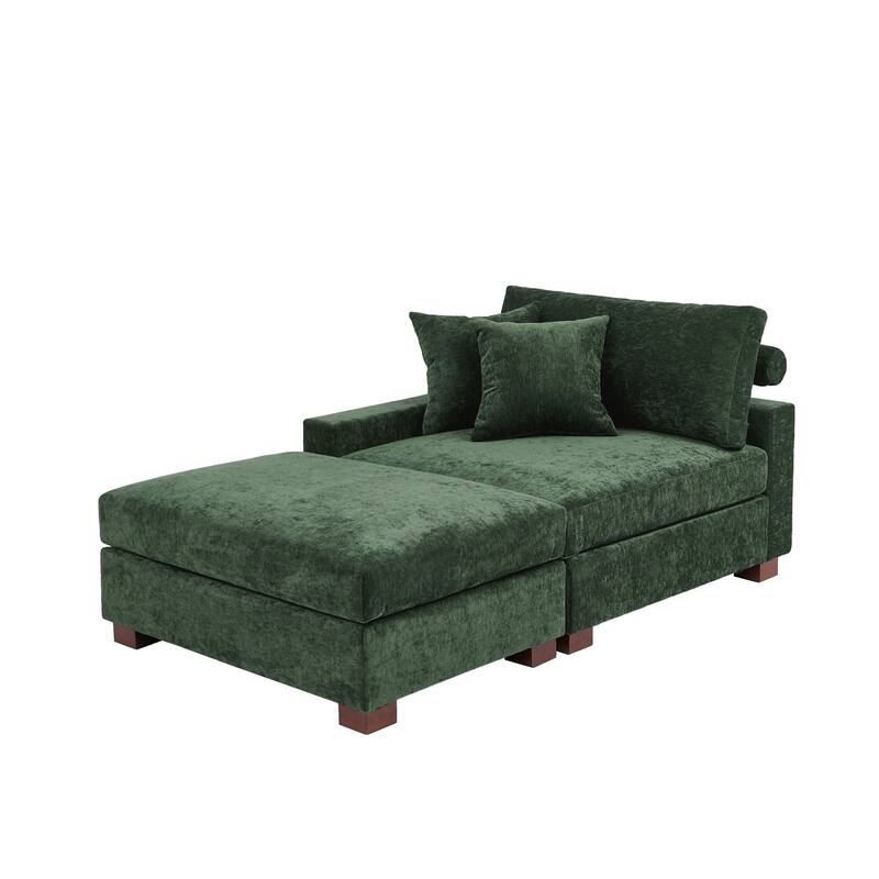 Modern Chenille Chaise Lounge Set with Ottoman