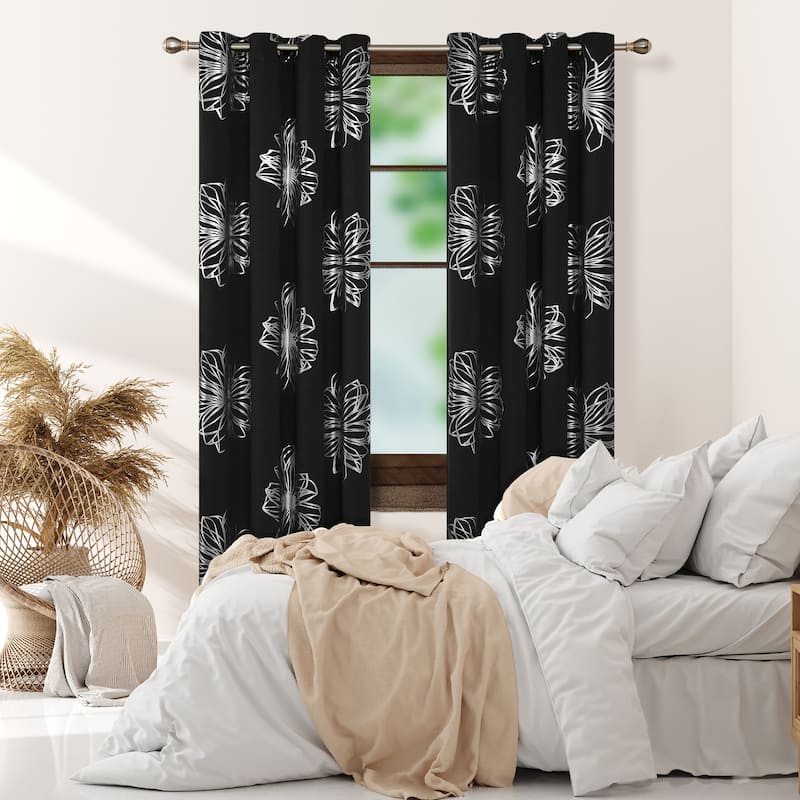 Deconovo Silver Floral Thermal Insulated Curtain Panel Pair(2 Panel)