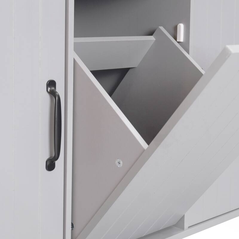 Kitchen Island with Trash Can Storage Cabinet, Kitchen Cart with Drop Leaf, Spice Rack