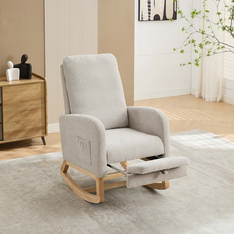 25.4"W High Back Rocking Chair with Retractable Footrest
