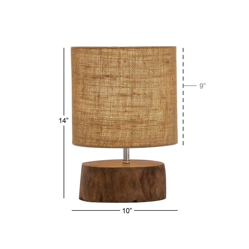 Dark Brown Wood Room Table Lamp with Jute Shade