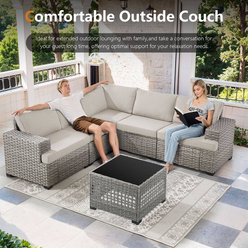 Pocassy Wicker Rattan Outdoor Sectional Sofa Patio Conversation Set
