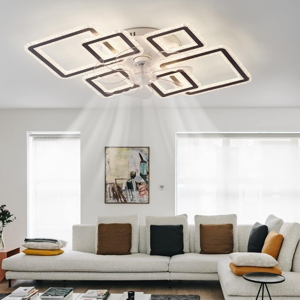 33-inchBlack Ceiling Fan with Lights Remote Control and APP Control, Dimmable with Remote 7 Blades 6 Speeds of Wind - Black