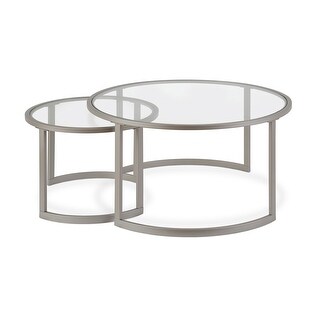 HomeRoots Set of Two 36" Nickel Glass And Steel Round Nested Coffee ...