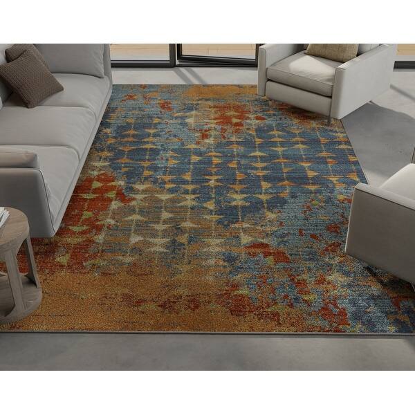 Omani Rugs Domani Rustic Blues Geometric Overdyed Rug - Bed Bath & Beyond - 22831059
