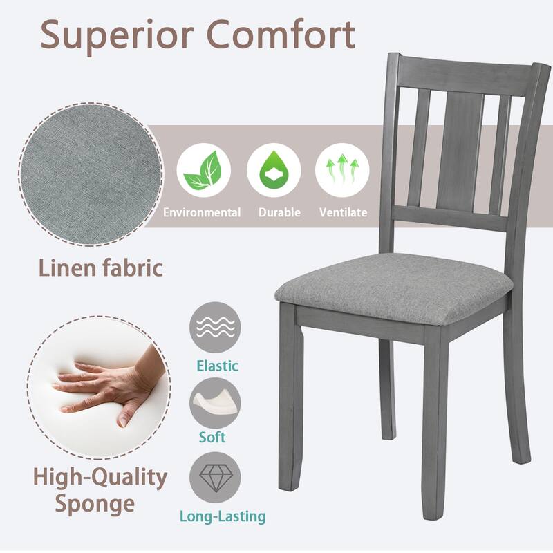 Rubber Wood 4 Piece Kitchen Side Dining Chairs with Upholstered, Slatted Backrest for Dining Room Living Room Kitchen Bedroom