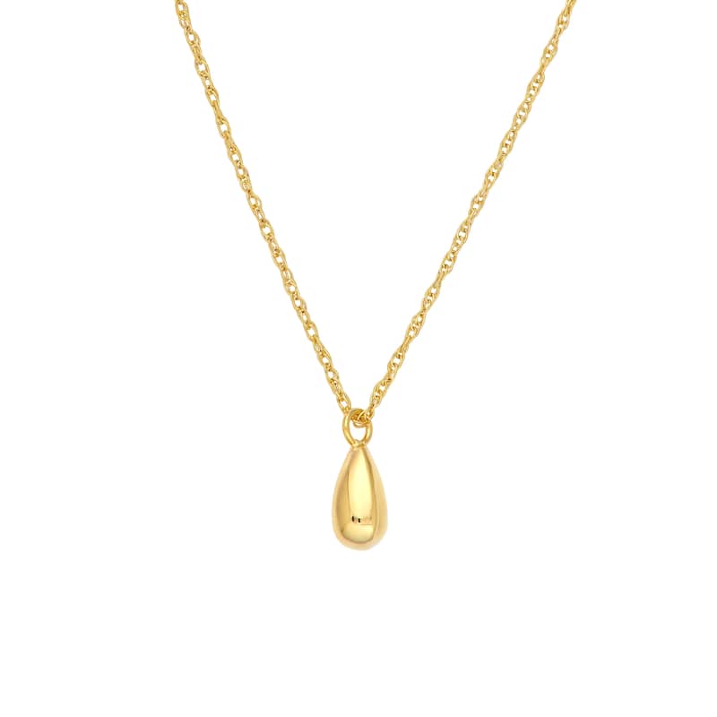 Curata 14k Yellow Gold 18' Small Puffed Teardrop Pendant Necklace