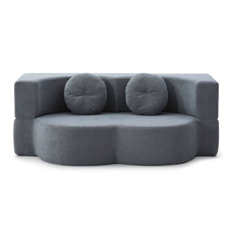 2-in-1 Convertible Folding Sofa Bed Lychee Velvet Futon Loveseat Couch