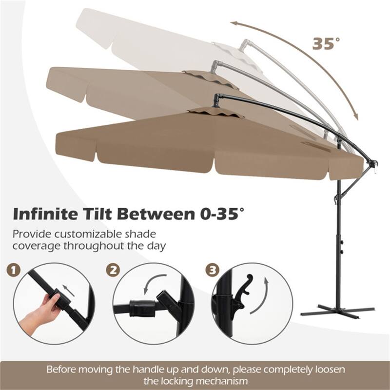 10ft Patio Cantilever Umbrella with Crank Handle and Adjustable Tilt Protective Cover Included