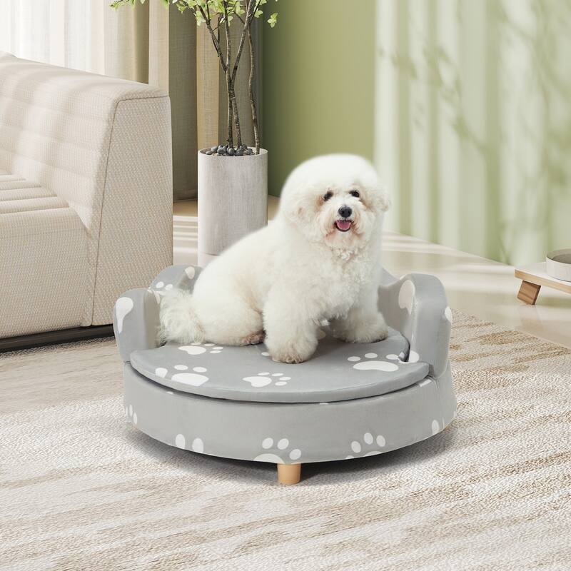 EROMMY 26" Raised Dog Sofa Bed with 3-Sided Bolster and Thick Foam Base, Comfortable Pet Couch with Removable Cushion Cover - Grey - Assembly Required