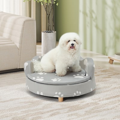 EROMMY 26" Raised Dog Sofa Bed with 3-Sided Bolster and Thick Foam Base, Comfortable Pet Couch with Removable Cushion Cover