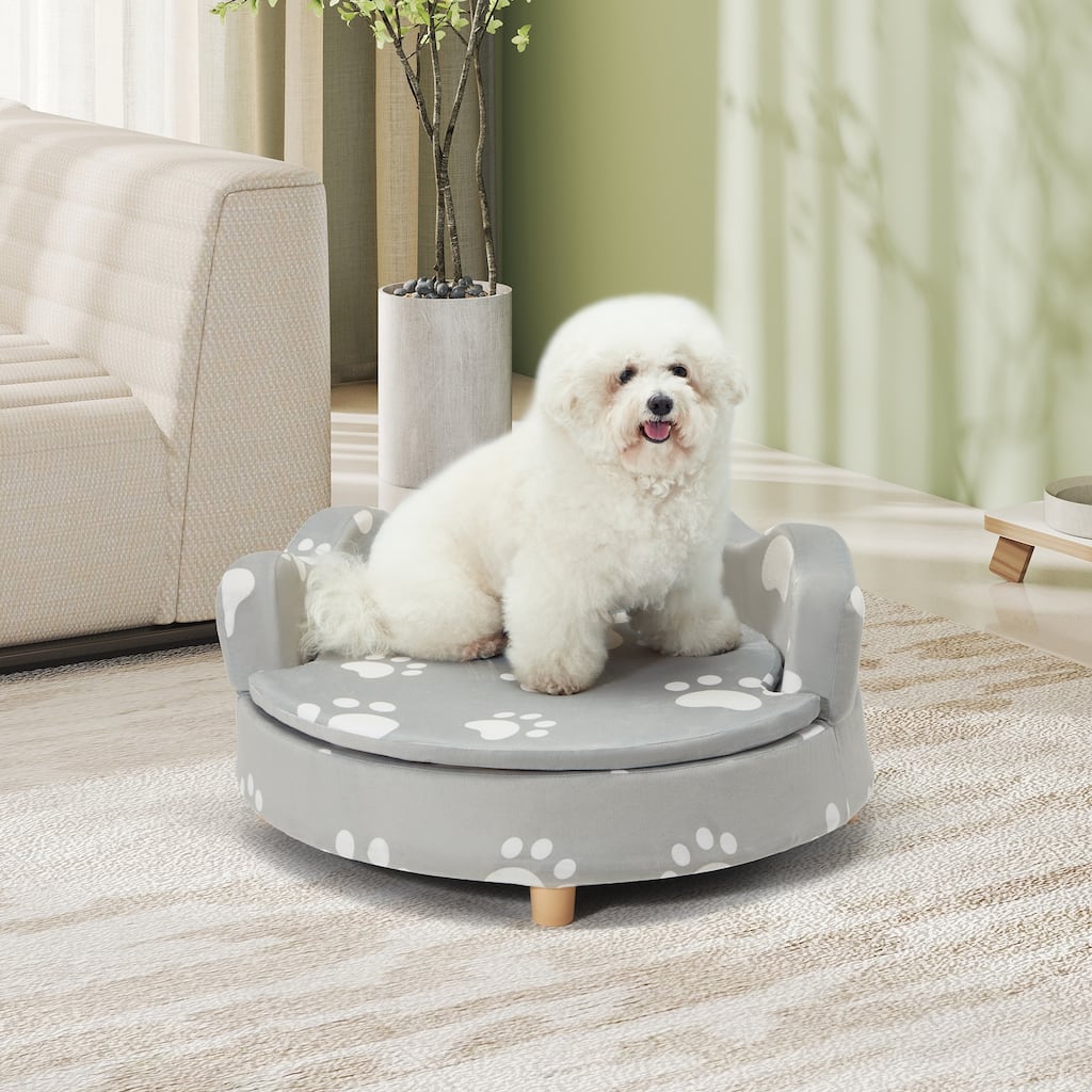 EROMMY 26" Raised Dog Sofa Bed with 3-Sided Bolster and Thick Foam Base, Comfortable Pet Couch with Removable Cushion Cover