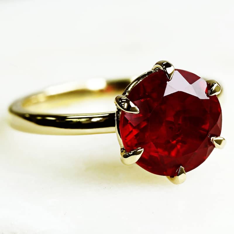 Kobelli 10 mm Red Ruby Solid 14k Gold 6-Prong Solitaire Precious Gemstone Ring