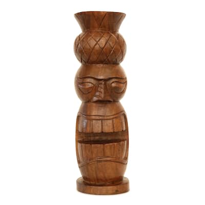 Handmade Wooden Primitive Pineapple Head Tribal Statue Sculpture Tiki Bar Totem Handcrafted Gift Home Decor Accent Figurine
