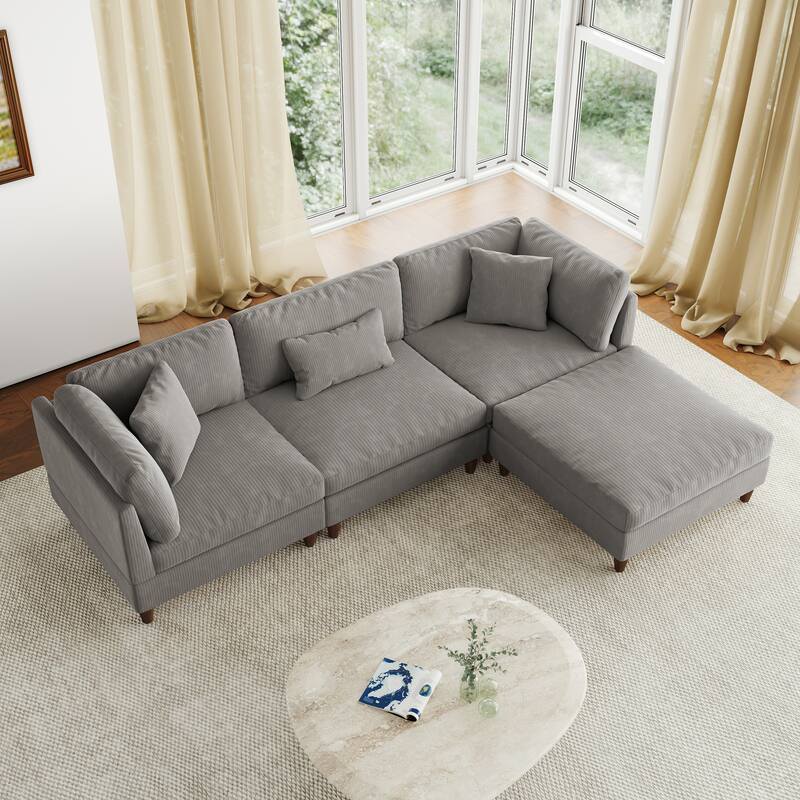 112" W Modern Upholstered Corduroy Modular Sectional Sofa