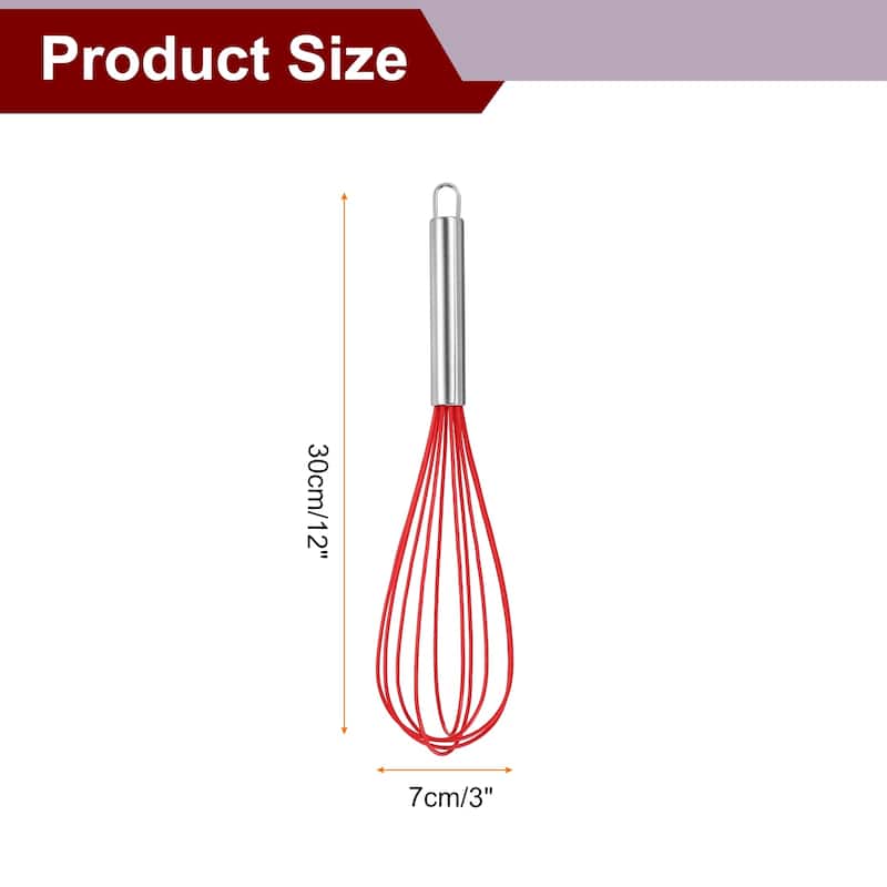 5Pcs Silicone Whisk Kitchen Whisk Wire Whisks Beater - Red - 12"
