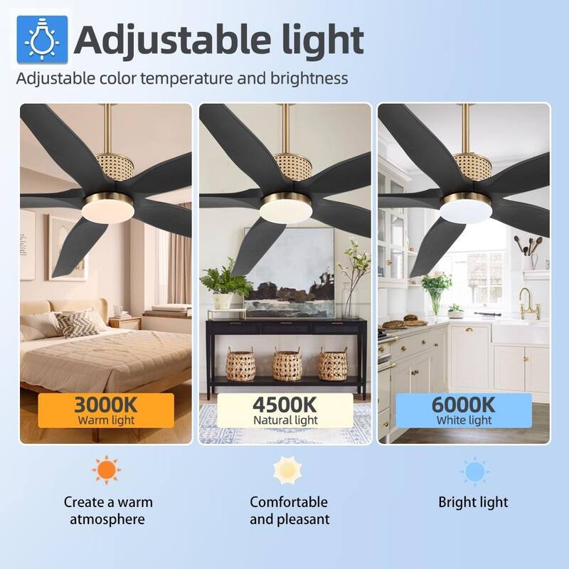 60 Inch. 5 Blades Dc Motor Indoor Ceiling Fan With Light Kit And Remote - 60"