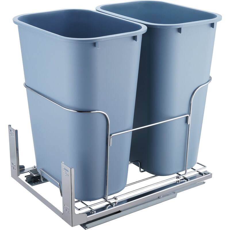 Pull Out Trash Can 35Lx2 Double Bins Under Mount with Slide Door Mounting Kit 110 lbs Heavy Duty for Kitchen Cabinet Sink - Grey