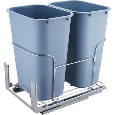 Pull Out Trash Can 35Lx2 Double Bins Under Mount with Slide Door Mounting Kit 110 lbs Heavy Duty for Kitchen Cabinet Sink