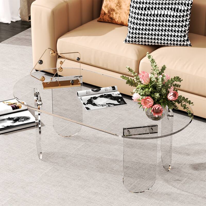 Clear Acrylic Coffee Table Iridescent Colorful Side Table Rainbow Color with PVC Mat - Clear