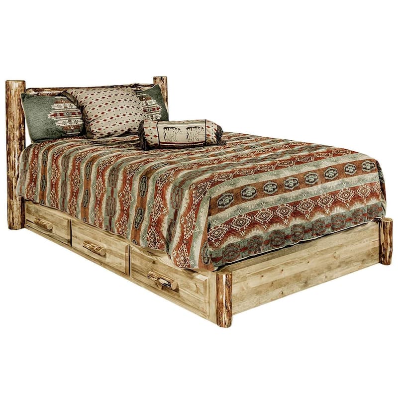 King Size Platform Bed with Storage & Drawers - Modern Coastal Style Bed Frame - Durable Brown Finish