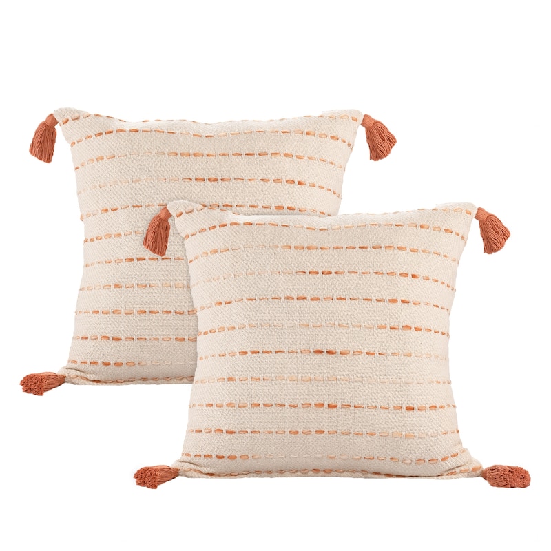 Sevita Striped Cotton Blend Throw Pillow, Set of 2 - Orange