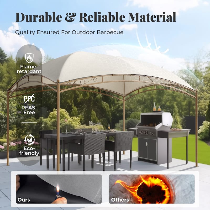 10 x13 FT Outdoor Gazebo Waterproof Arc Patio Canopy with Permanent Galvanized Iron Pipe Frame