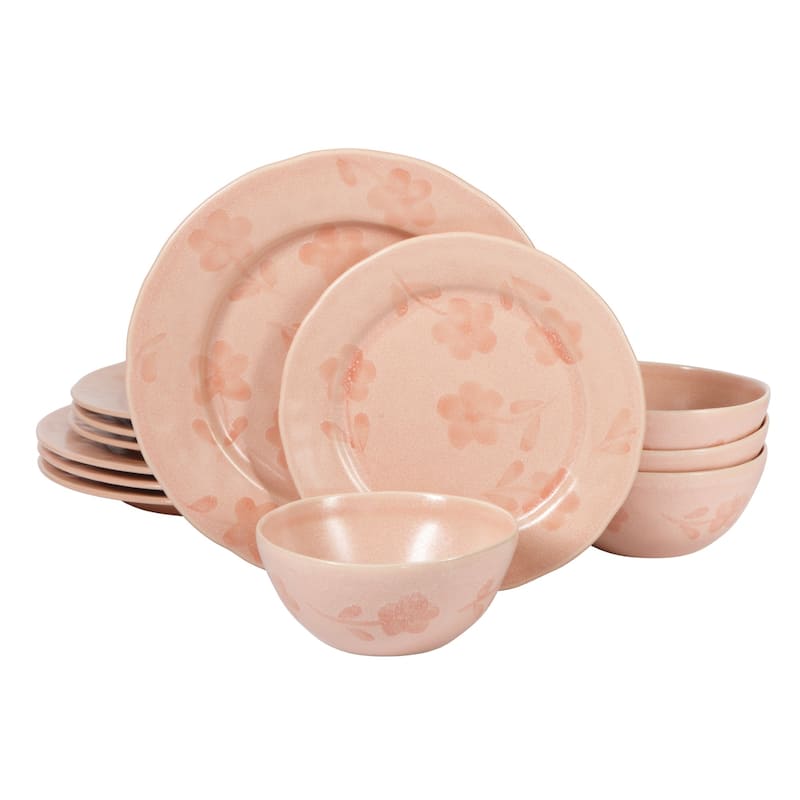 Bloomhouse - 2 Time Oprah's Favorite Things - Made in Portugal Porto Petals 12 Piece Hand Painted Dinnerware Set - Blush Pink