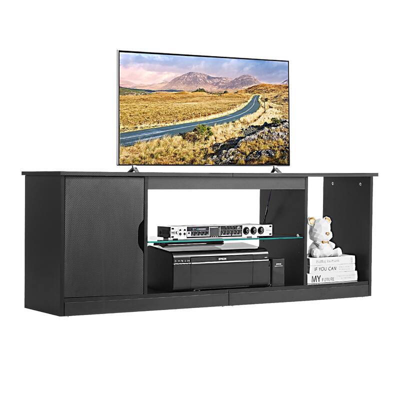 Black P2 Particleboard TV Stand with 5 Adjustable Shelves and Multi-Mode LED Lights - 58.27 x 13.78 x 20.67 inch