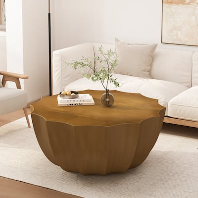 35.43 Inch Modern Coffee Table With Waterproof And Cement Design For Living Room, Dark Wood Grain Color