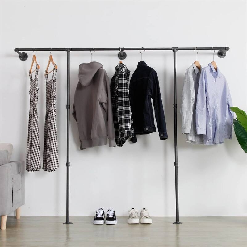 Industrial Pipe Clothes Rack - 11.8"D x 80.7"W x 63"H