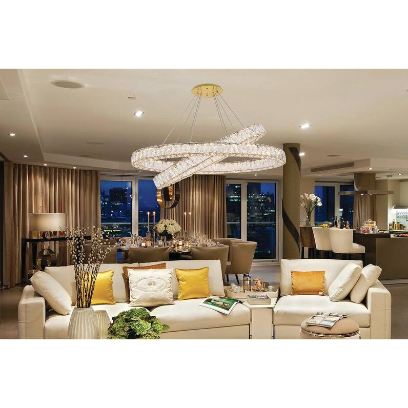 Madelyn Integrated LED light Chrome Chandelier Clear Royal Cut Crystal - 48"W X 11.8"H