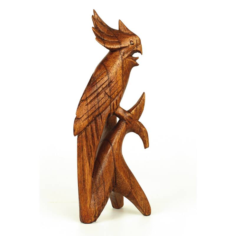 Wooden Hand Carved Cockatoo Parrot Bird Statue Figurine Sculpture Art Decorative Rustic Home Decor Accent Handmade Gift