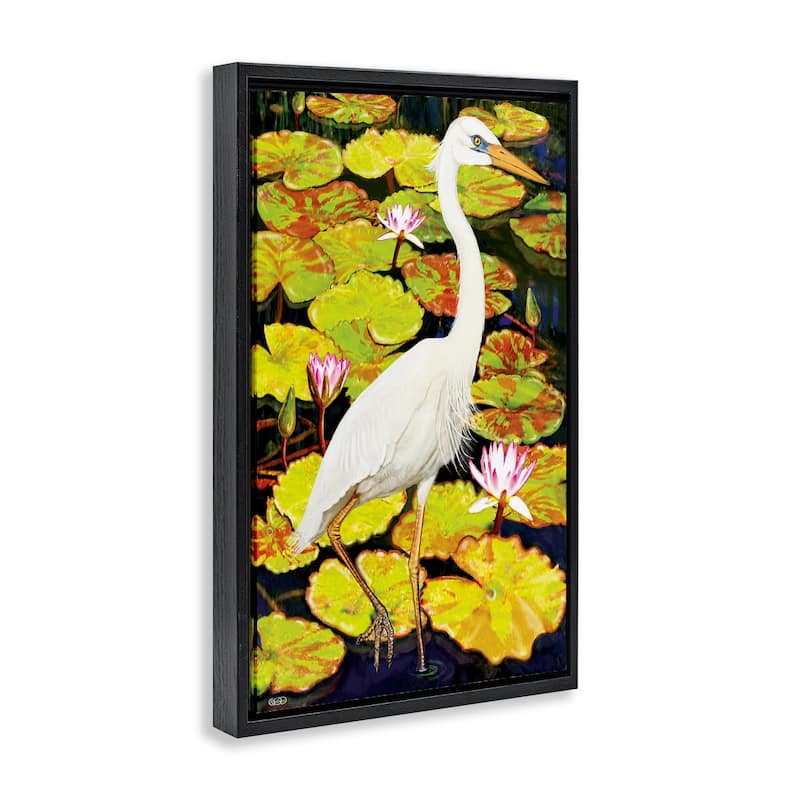 Stupell Stepping Bird on Lily Pads Framed Floater Canvas Wall Art Design By Rosiland Solomon