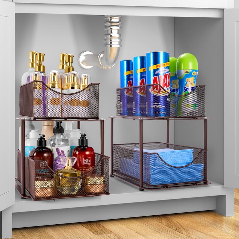 Sorbus 2 Tier Under Sink Bathroom Organizers and Storage (2 Pack) - 14" L x 9.3" W x 12.25" H